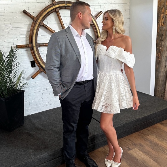 BRIDE / WEDDING / REHEARSAL / AFTER PARTY LACE OFF THE SHOULDER DRESS - Picture 5 of 6